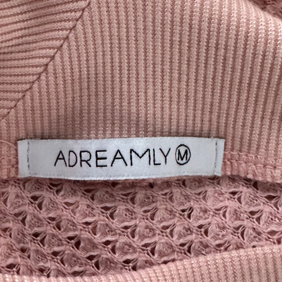 ADREAMLY Woven Waffle V-Neck Sweater Pink - Picture 3 of 3